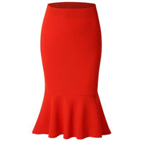 Summer Fashion Women High Waist Mermaid Skirt Lady Office Wear Skirt Solid Color Large Size Knee Length Trumpet Skirts