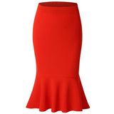 Summer Fashion Women High Waist Mermaid Skirt Lady Office Wear Skirt Solid Color Large Size Knee Length Trumpet Skirts