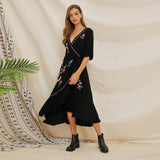 Manufacturer direct sale 2019 Europe and America Summer wear new short sleeve heavy industry embroidered Ruffle splicing Bohemia dress