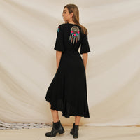 Manufacturer direct sale 2019 Europe and America Summer wear new short sleeve heavy industry embroidered Ruffle splicing Bohemia dress