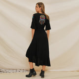 Manufacturer direct sale 2019 Europe and America Summer wear new short sleeve heavy industry embroidered Ruffle splicing Bohemia dress