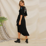 Manufacturer direct sale 2019 Europe and America Summer wear new short sleeve heavy industry embroidered Ruffle splicing Bohemia dress