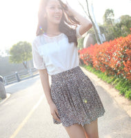 FORERUN 2018 Summer Skirt Mini Fashion High Waist Skirts Pleated Flower Leopard Print Women Skirts