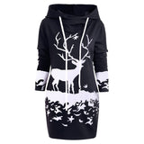 SAGACE Women Christmas Monochrome Reindeer Printed Hooded Drawstring Mini Dress Winter Polyester Princess Dress travel August 22