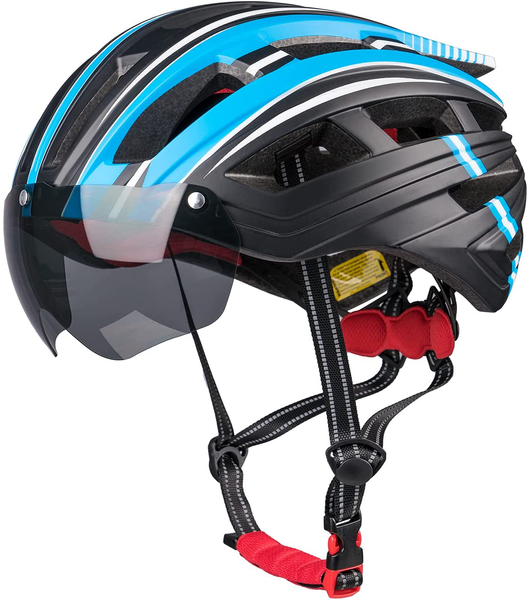 Bike Helmet for Men Women, Bicycle Cycling Helmet with Magnetic Goggles & Safety Rear Light & Reflective Strap for Adults Road & Mountain Cycle Helmets