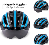 Bike Helmet for Men Women, Bicycle Cycling Helmet with Magnetic Goggles & Safety Rear Light & Reflective Strap for Adults Road & Mountain Cycle Helmets