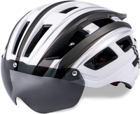 Bike Helmet for Men Women, Bicycle Cycling Helmet with Magnetic Goggles & Safety Rear Light & Reflective Strap for Adults Road & Mountain Cycle Helmets