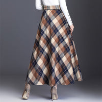 HAYBLST Brand Skirt Womens 2019Autumn Winter Plus Size3XL Elegant Korean Style Fashion Plaid Tall Waist Long Clothing Thickening