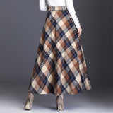 HAYBLST Brand Skirt Womens 2019Autumn Winter Plus Size3XL Elegant Korean Style Fashion Plaid Tall Waist Long Clothing Thickening