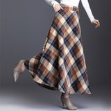 HAYBLST Brand Skirt Womens 2019Autumn Winter Plus Size3XL Elegant Korean Style Fashion Plaid Tall Waist Long Clothing Thickening
