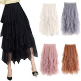 Womens Tulle Skirts Womens Casual Comfortable Tulle Skirt Elastic High Waist Pleated Midi Skirt Ladies women clothes 2019 #626