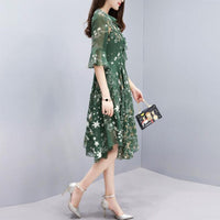 Floral Dress Long V Neck Sundress Evening Ladies Bell Sleeve Party A line Women Chiffon Elegant Summer Fashion