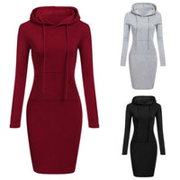 High Quality 2019 New Hot Sale Fashion Women's Casual Style Hooded Hoodie Long Sleeve Sweater Pocket Bodycon Tunic Dress Top