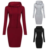 High Quality 2019 New Hot Sale Fashion Women's Casual Style Hooded Hoodie Long Sleeve Sweater Pocket Bodycon Tunic Dress Top