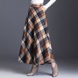 HAYBLST Brand Skirt Womens 2019Autumn Winter Plus Size3XL Elegant Korean Style Fashion Plaid Tall Waist Long Clothing Thickening