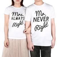Funny Matching Couple T Shirt Mr Right Mrs Always Right Couple Shirts Mr. & Mrs. Right Husband and Wife T Shirt Anniversary Gift