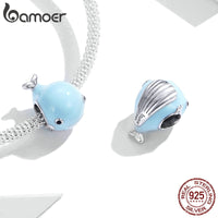 bamoer Real 925 Sterling Silver Blue Enamel Whale Beads Protect Ocean Animal Metal Charm fit Original Silver Bracelet BSC250