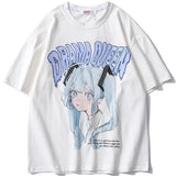 Aolamegs T-shirt Men Green Hair Girl Cartoon Anime Printed O-Neck Streetwear Japanese Harajuku Fashion Tops Men Clothing Summer