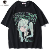 Aolamegs T-shirt Men Green Hair Girl Cartoon Anime Printed O-Neck Streetwear Japanese Harajuku Fashion Tops Men Clothing Summer
