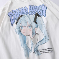 Aolamegs T-shirt Men Green Hair Girl Cartoon Anime Printed O-Neck Streetwear Japanese Harajuku Fashion Tops Men Clothing Summer