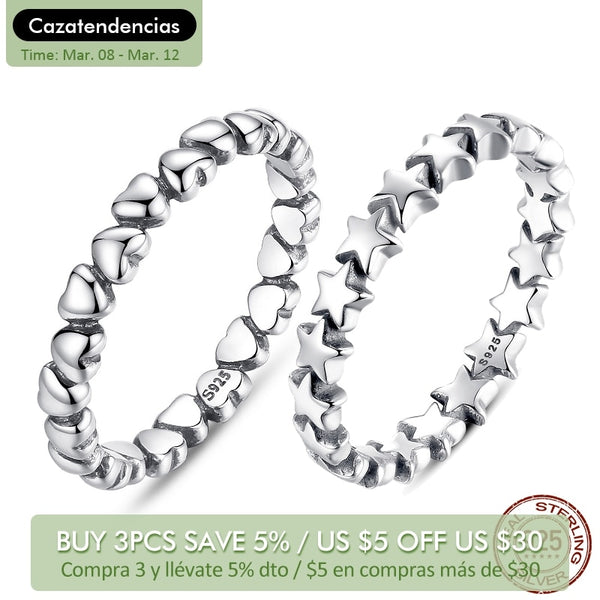 Bamoer 925 Sterling Silver Forever Love Heart Finger Ring Original Jewelry Gift Stackable Bague Korean Jewelry PA7108