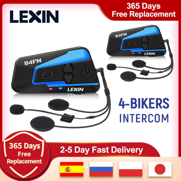 2PCS Lexin B4FM 4 Way Bluetooth Motorcycle Helmet Intercom Headsets,BT Wireless Communication Intercomunicadores Motorbike Music