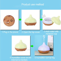 Searide 400ml Air humidifier Aromatherapy Ultrasonic wood Aroma Essential Oil Diffuser 7 Changeable LED Colors For Home Office