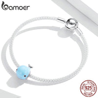 bamoer Real 925 Sterling Silver Blue Enamel Whale Beads Protect Ocean Animal Metal Charm fit Original Silver Bracelet BSC250