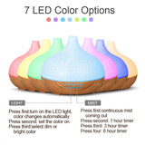 Searide 400ml Air humidifier Aromatherapy Ultrasonic wood Aroma Essential Oil Diffuser 7 Changeable LED Colors For Home Office