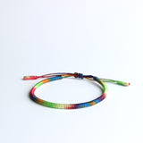 Tibetan Buddhist Handbraided Knots Lucky Rope Bracelet Monks Blessed Handmade Yoga Meditation Healing Bangle - 7 Chakra Color