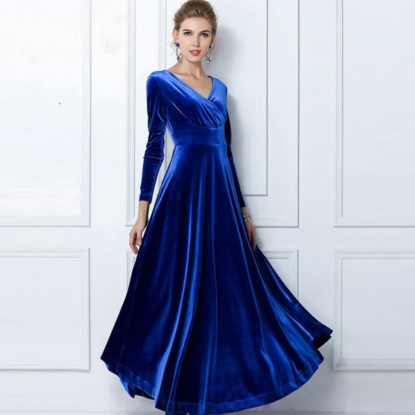 2020 New Autumn Winter Plus Size S~2xl Women Velvet Dresses Long Sleeve V Neck Vintage Feminino Party Vestidos De Festa