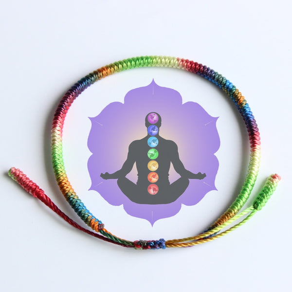 Tibetan Buddhist Handbraided Knots Lucky Rope Bracelet Monks Blessed Handmade Yoga Meditation Healing Bangle - 7 Chakra Color