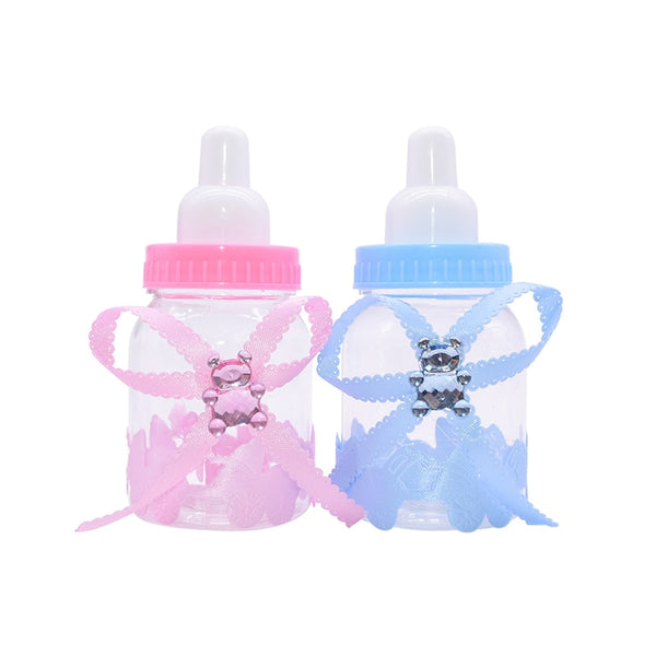 12pcs/set Transparent Plastic Feeder Bottle Candy Box Cute Blue/pink Wedding Birthday Baby Shower Cake Topper Party Supplies