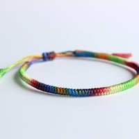 Tibetan Buddhist Handbraided Knots Lucky Rope Bracelet Monks Blessed Handmade Yoga Meditation Healing Bangle - 7 Chakra Color