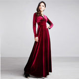 2020 New Autumn Winter Plus Size S~2xl Women Velvet Dresses Long Sleeve V Neck Vintage Feminino Party Vestidos De Festa