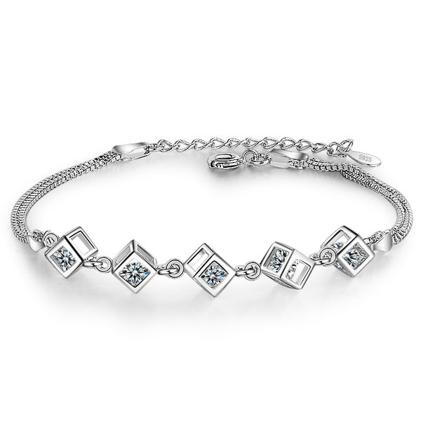 Snow test-----Luxury Fashion 925 Sterling Sliver Chain Link Bracelet for Women Shining Cubic Zircon Crystal Birthday&Party Jewelry