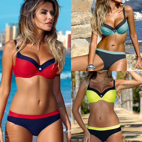 Sexy Women Swimwear Yellow Bikinis Set Bandage Push Up Padded Bra Swimsuit Bathing Suits Beachwear