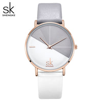 Shengke Original Waterproof Relogio Feminino Leather Women's Watches Japanese Quartz Montre Feminino Creative Design Dial  Clock