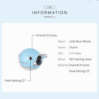 bamoer Real 925 Sterling Silver Blue Enamel Whale Beads Protect Ocean Animal Metal Charm fit Original Silver Bracelet BSC250