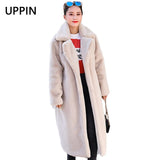 UPPIN Winter Women High Quality Faux Rabbit Fur Coat Long Section Woman Fur Coat Loose Lapel OverCoat Futro Thick Warm Plus Size Female Plush Coats