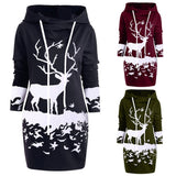 SAGACE Women Christmas Monochrome Reindeer Printed Hooded Drawstring Mini Dress Winter Polyester Princess Dress travel August 22