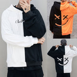 JAYCOSIN Unisex Hoodie Two Color Splicing Smiley Print Fashion Hoodie Sweat Comfort Pocket Casual XL 3XL 4XL 5XL