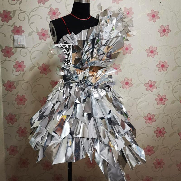 Future technologie argent robe modèle passerelle scène spectacle défilé thème scène danse costume on AliExpress