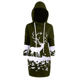 SAGACE Women Christmas Monochrome Reindeer Printed Hooded Drawstring Mini Dress Winter Polyester Princess Dress travel August 22
