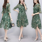 Floral Dress Long V Neck Sundress Evening Ladies Bell Sleeve Party A line Women Chiffon Elegant Summer Fashion