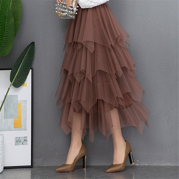 Womens Tulle Skirts Womens Casual Comfortable Tulle Skirt Elastic High Waist Pleated Midi Skirt Ladies women clothes 2019 #626