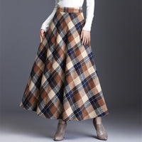 HAYBLST Brand Skirt Womens 2019Autumn Winter Plus Size3XL Elegant Korean Style Fashion Plaid Tall Waist Long Clothing Thickening