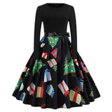 Women Dress Winter Christmas Dresses Women O neck Vintage Robe Elegant Party Dress Long Sleeve Casual Plus Size Print Black #L10 on AliExpress