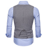 Riinr 2019 Spring Autumn Man's Vest Vintage Waistcoat Men Suit Vest U shaped Collar Houndstooth Men's Casual Vest Male Clothing