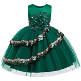 Pegeant Sequined Backless Kids Dresses for Girls Wedding Party Princess Dresses Baby Girls First Communion Layered Tutu Dresses